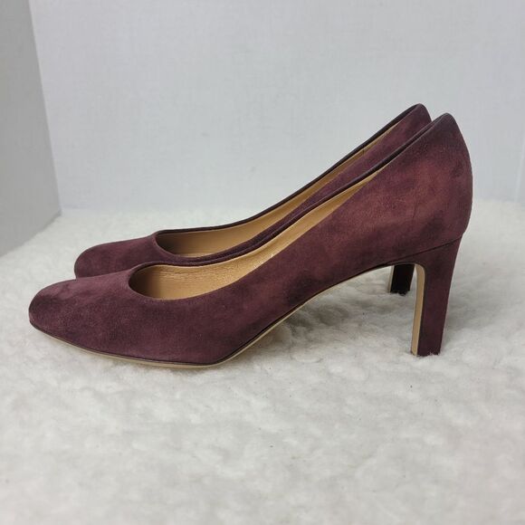 Salvatore Ferragamo Suede Pumps Burgundy Leather Trim Round Toe Stiletto Heels - Picture 3 of 9